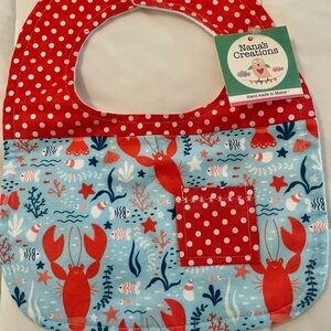 NWT! Hand Crafted Red~Blue                   Lobster-Nautical print Baby Bib